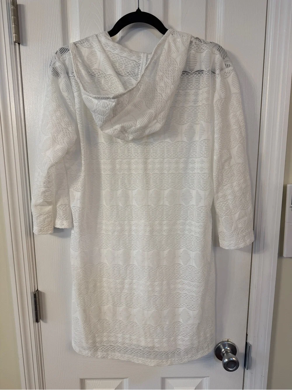 White Lace Hooded Swim Cover Up Tunic Large Beach Resort Vacation